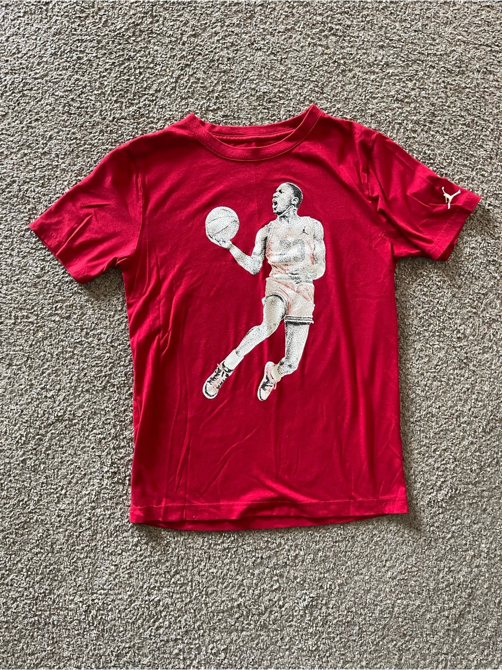 Jordan Red Youth Basketball Graphic Tee with White Silhouette